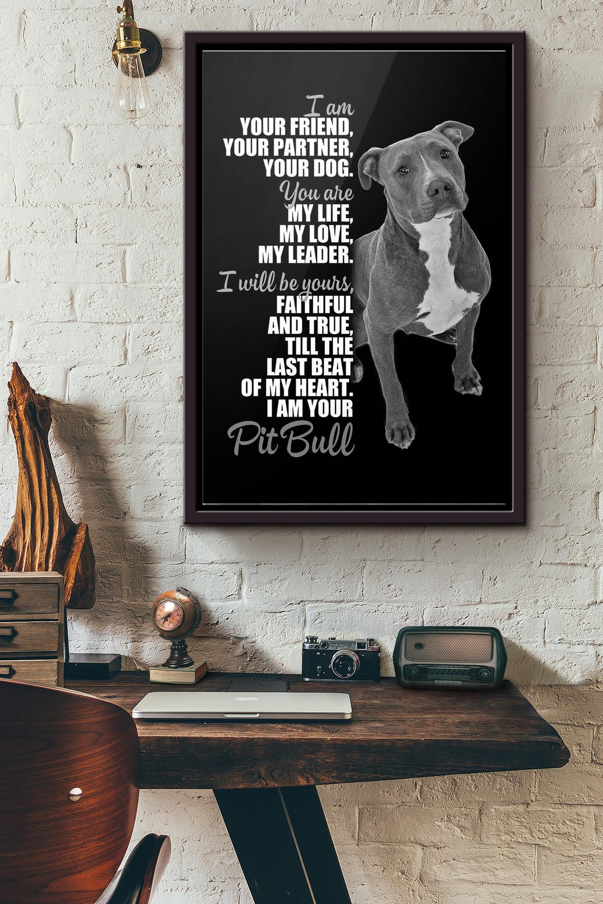Pit Bull Im Your Friend Poster Framed Matte Canvas