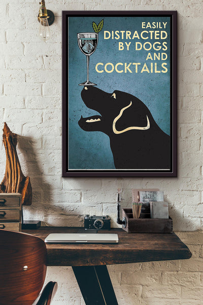 Easily Distracted By Dogs And Coctails Framed Matte Canvas