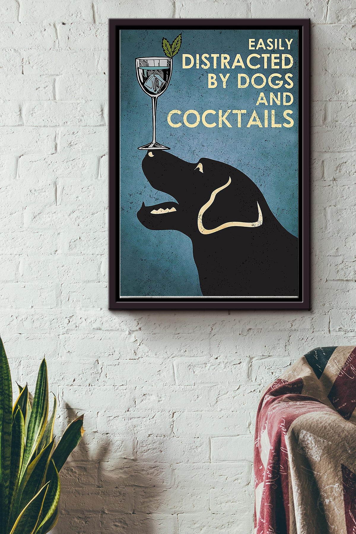Easily Distracted By Dogs And Coctails Framed Matte Canvas