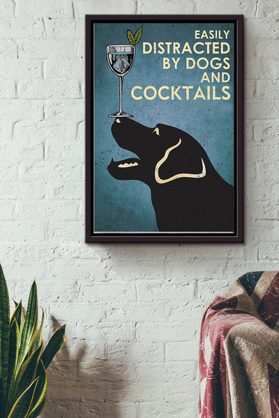 Easily Distracted By Dogs And Coctails Framed Matte Canvas