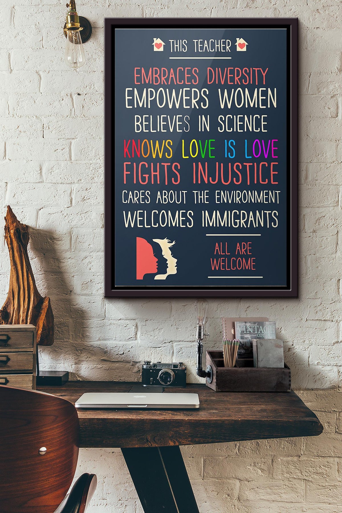 Lgbt This Teacher Embraces Diversity Empowers Women Poster Framed Matte Canvas