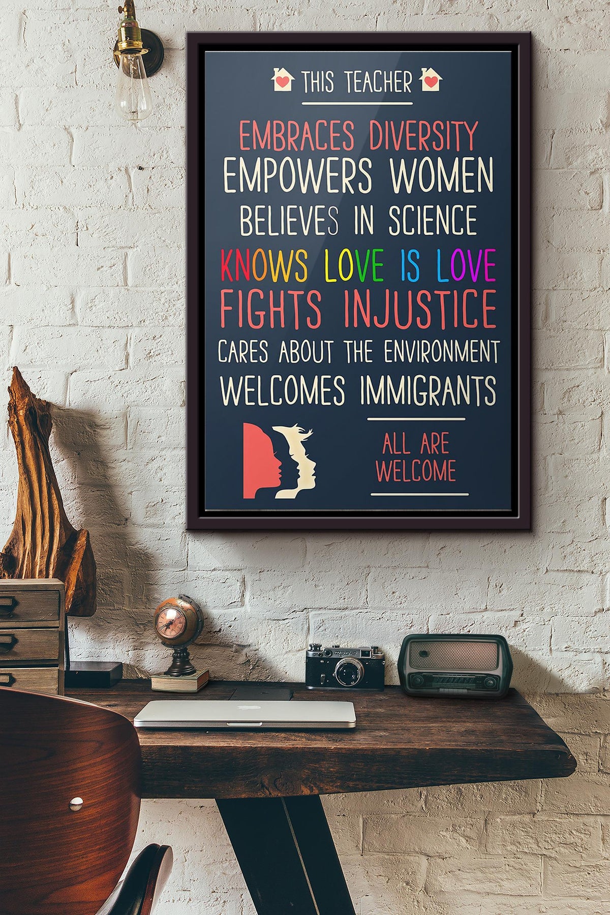 Lgbt This Teacher Embraces Diversity Empowers Women Poster Framed Matte Canvas