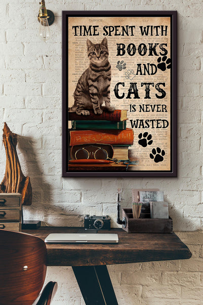 Time Spent With Books And Cats Is Never Wasted Dictionary Poster Framed Matte Canvas