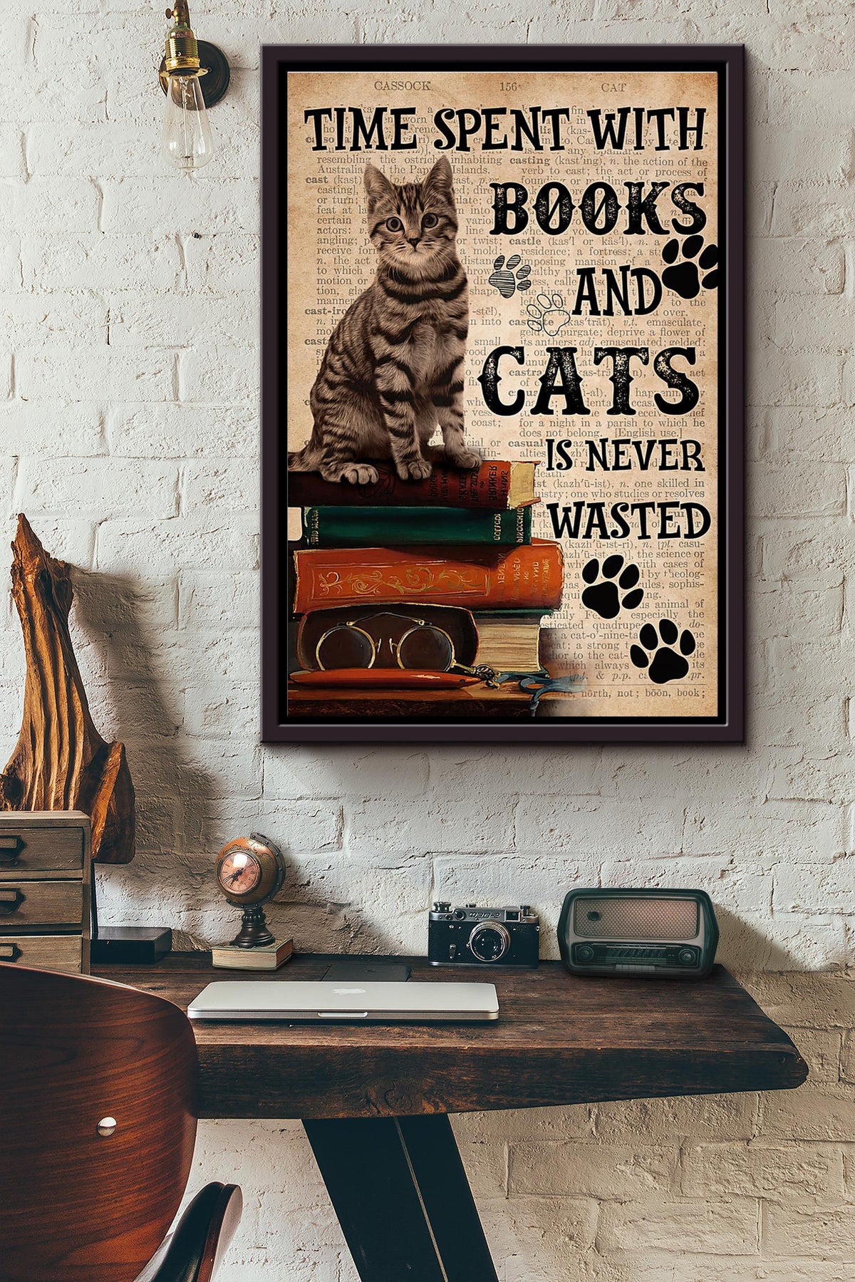 Time Spent With Books And Cats Is Never Wasted Dictionary Poster Framed Matte Canvas