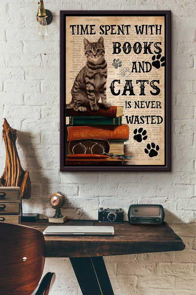 Time Spent With Books And Cats Is Never Wasted Dictionary Poster Framed Matte Canvas