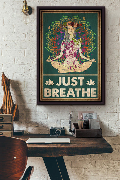 Yoga Inner Peace Just Breathe Poster Framed Matte Canvas