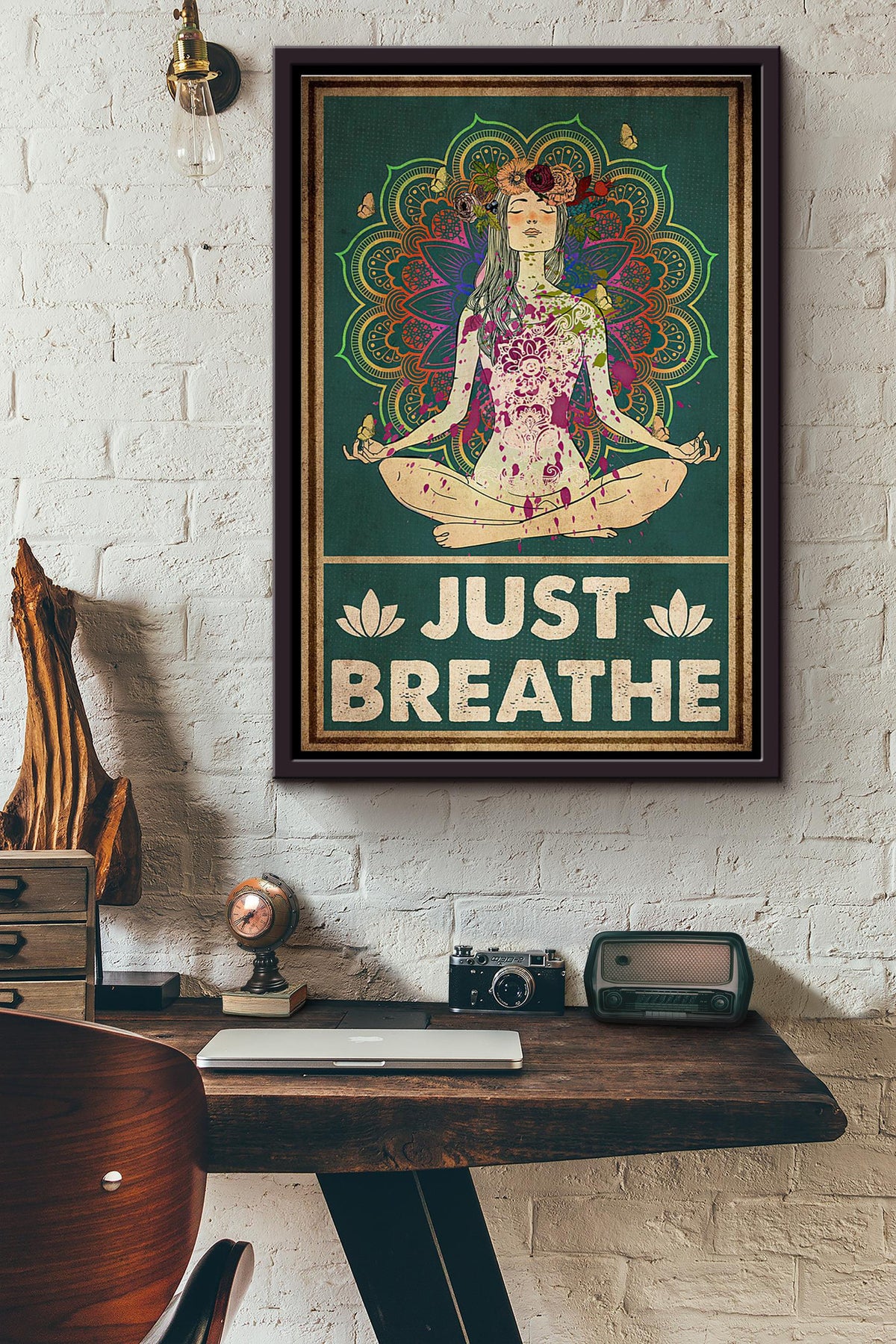 Yoga Inner Peace Just Breathe Poster Framed Matte Canvas