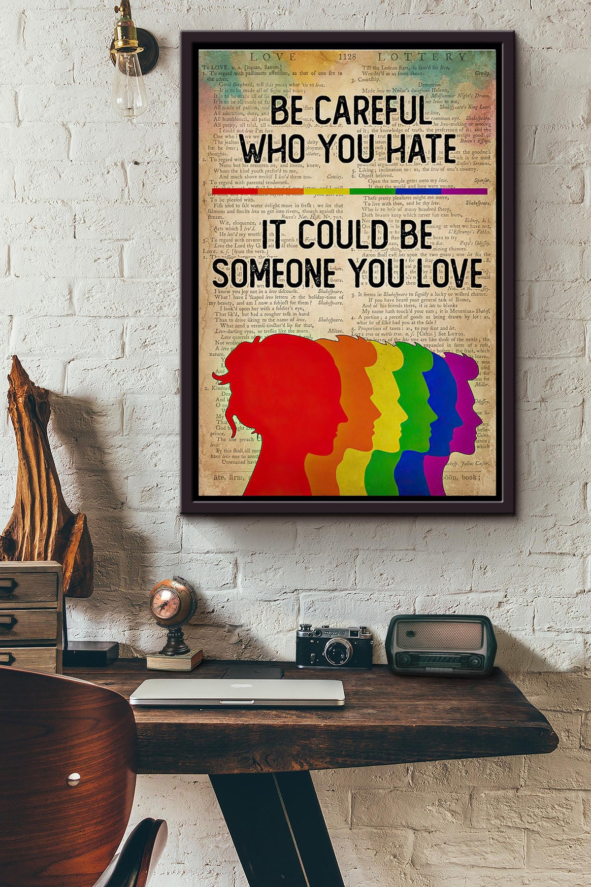 Lgbt Be Careful Who You Hate It Could Be Someone You Love Dictionary Poster Framed Matte Canvas