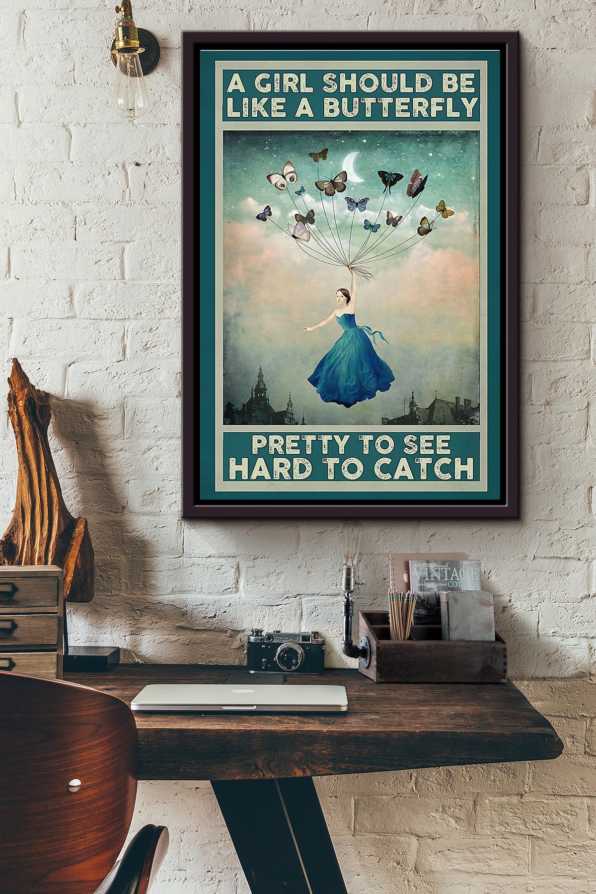 Butterfly Girl Framed Matte Canvas