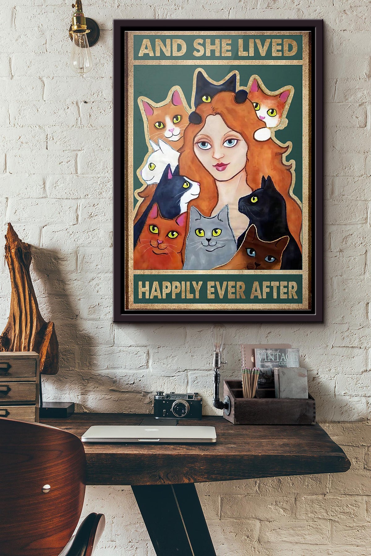 Cats And She Lived Happily Ever After Poster Framed Matte Canvas