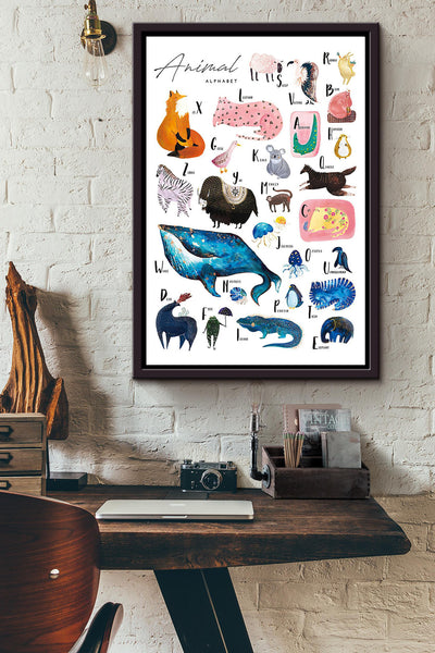 Animals Around The World Alphabet Teacher Poster Framed Matte Canvas
