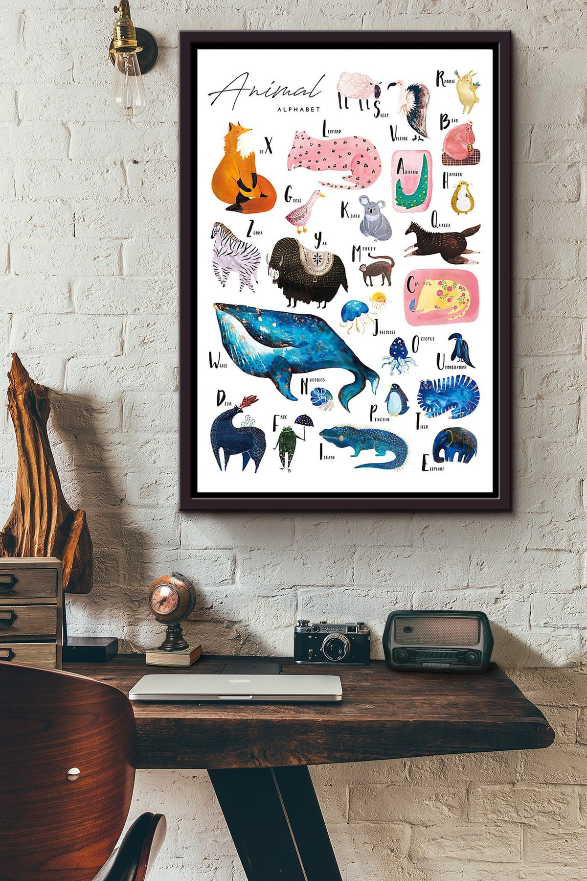 Animals Around The World Alphabet Teacher Poster Framed Matte Canvas