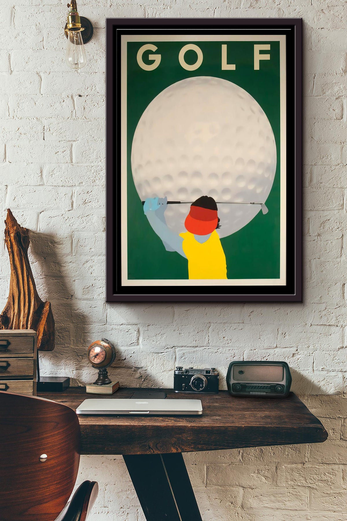 Girl Playing Golf Art Poster Framed Matte Canvas