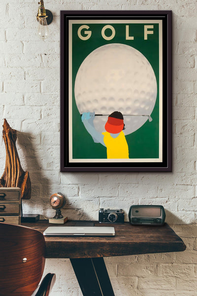 Girl Playing Golf Art Poster Framed Matte Canvas