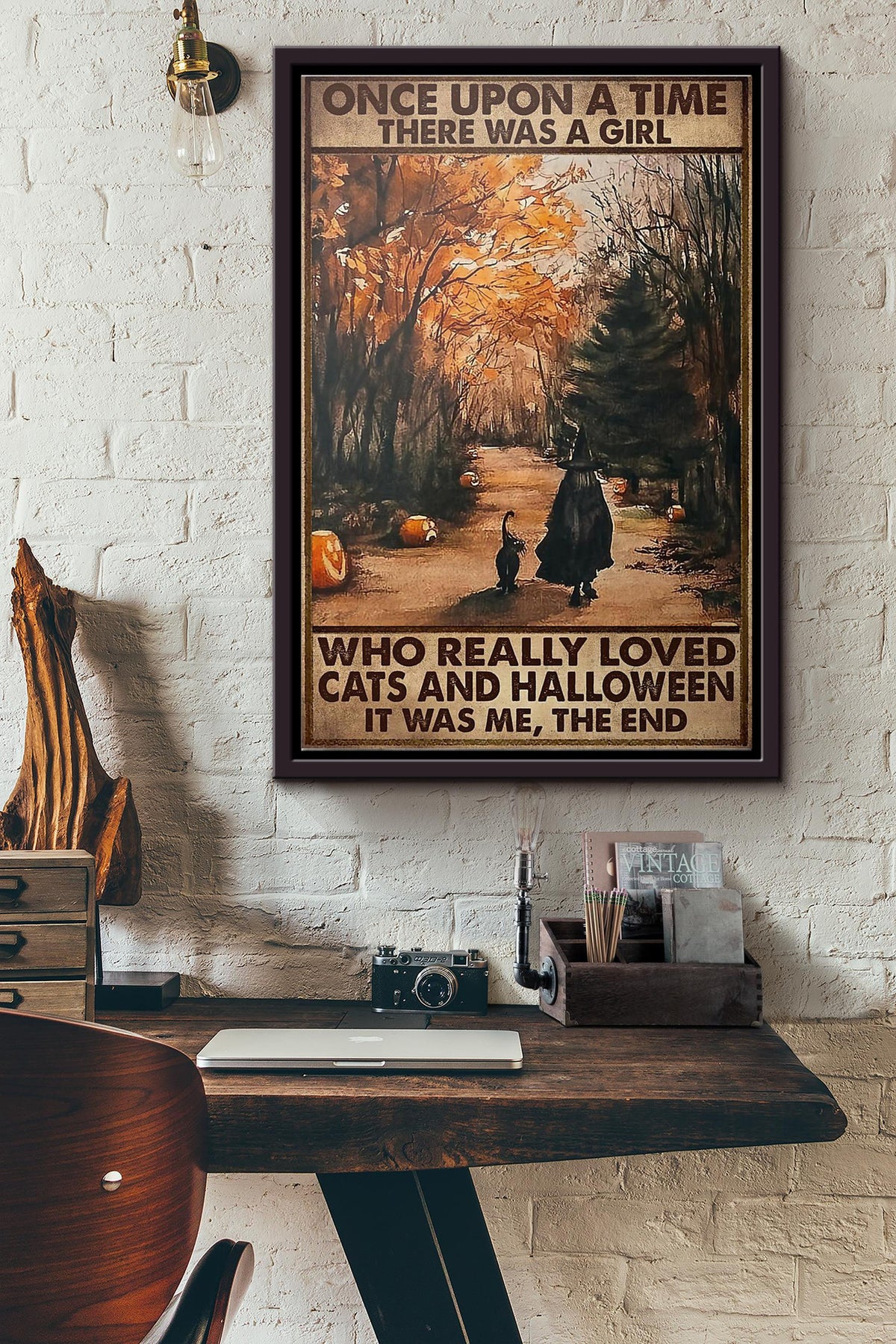 Once Upon A Time There Was A Girl Who Really Loved Cats And Halloween Poster Framed Matte Canvas