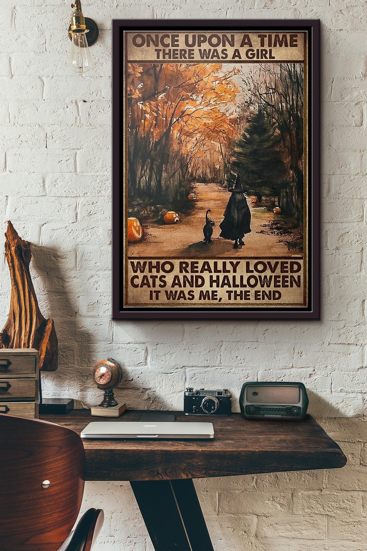 Once Upon A Time There Was A Girl Who Really Loved Cats And Halloween Poster Framed Matte Canvas