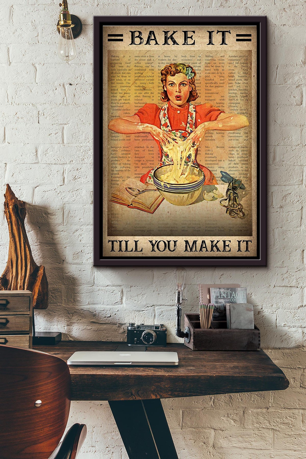 Bake It Till You Make It Baking Women Vintage Poster Framed Matte Canvas