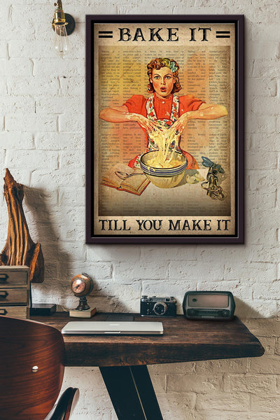 Bake It Till You Make It Baking Women Vintage Poster Framed Matte Canvas
