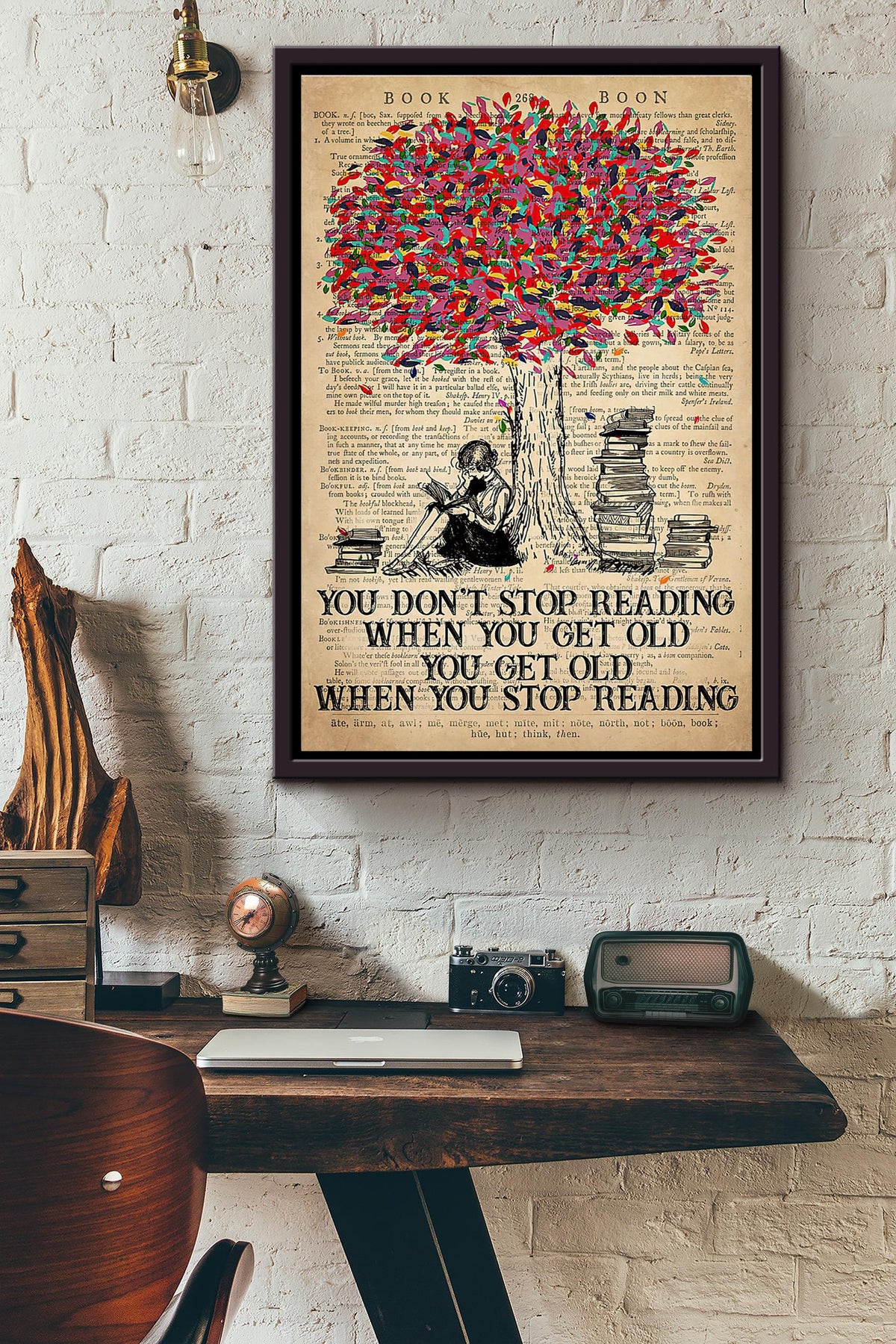 Book You Dont Stop Reading When You Get Old Dictionary Poster Framed Matte Canvas