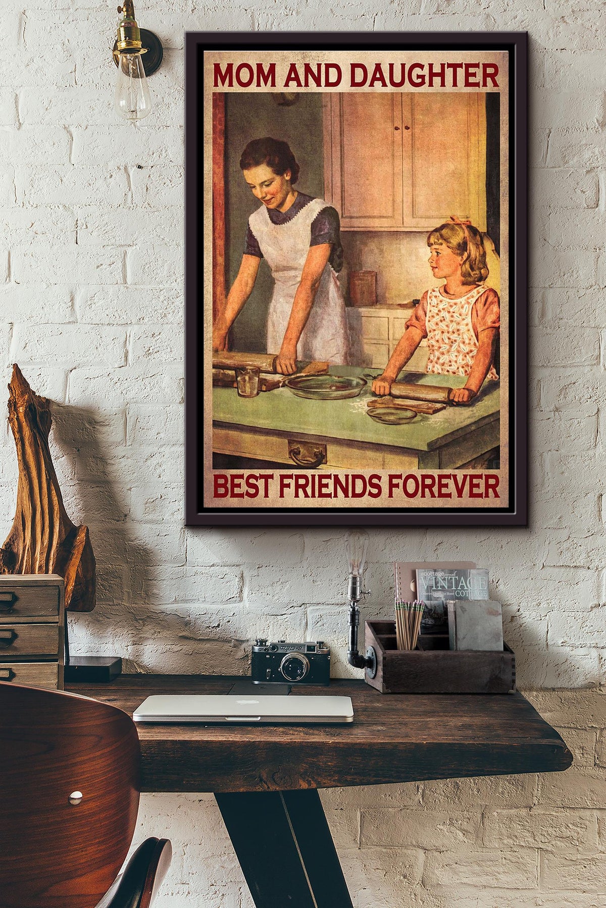 Mon And Daughter Best Friends Forever Baking Cake And Cooking Poster Framed Matte Canvas