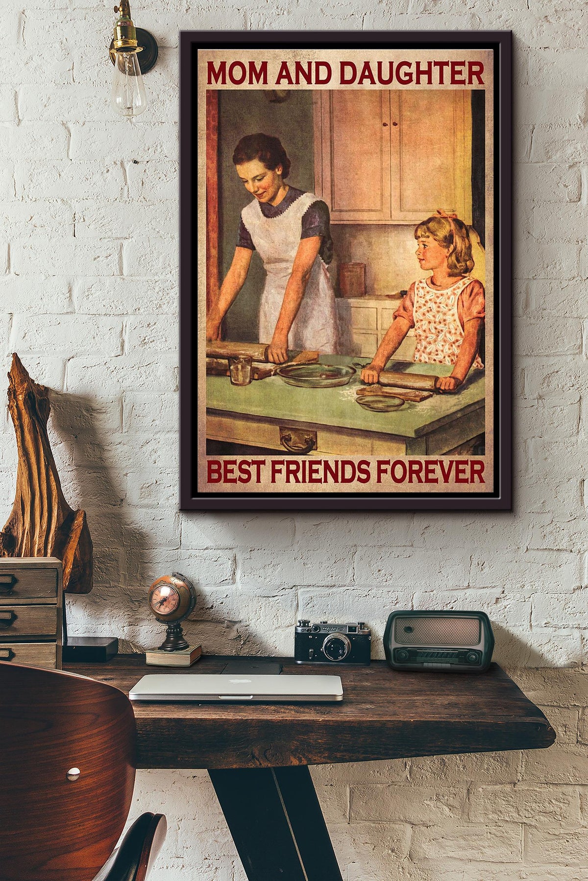 Mon And Daughter Best Friends Forever Baking Cake And Cooking Poster Framed Matte Canvas