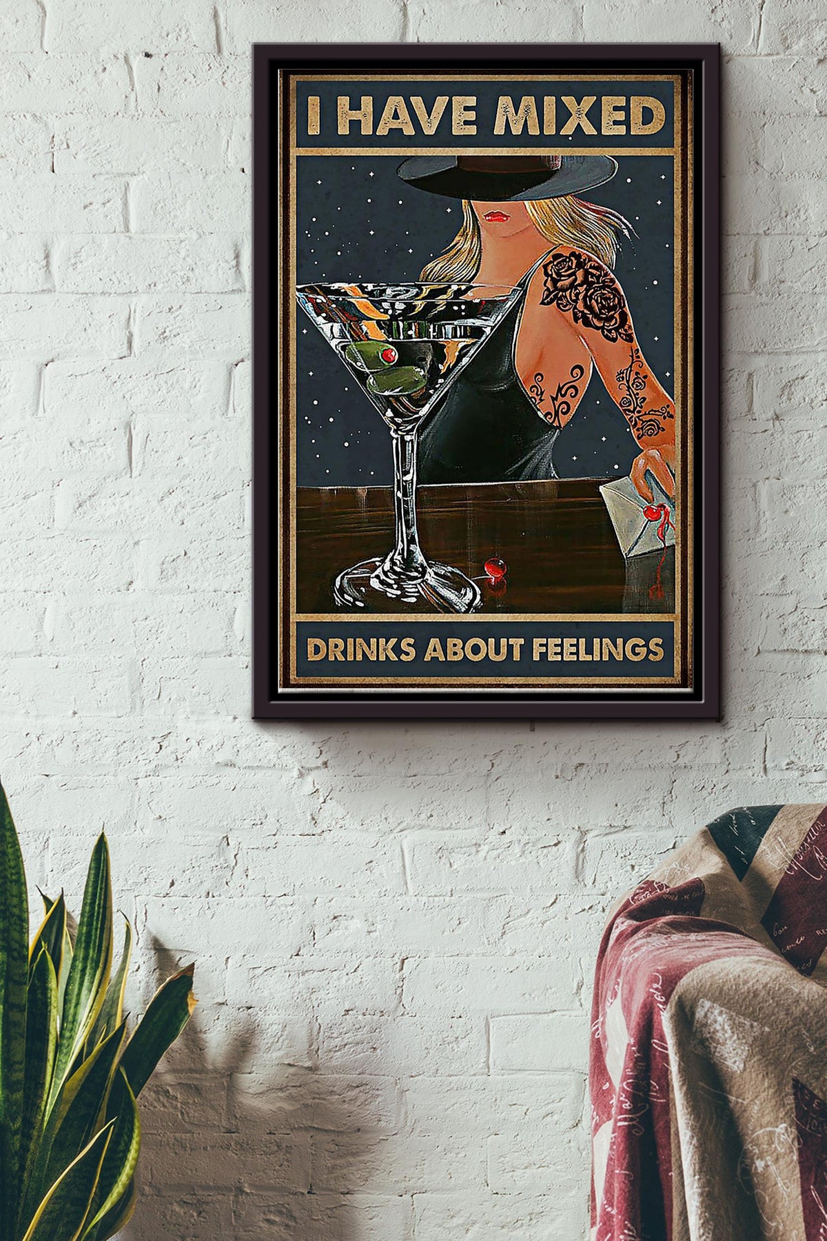 Bartender I Have Mixed Drinks About Feeling Poster - Decor Wall Art Canvas - Gift For Girl Women Wife Girlfriend Wine Lover Tattoo Lover Cocktail Lover Bar Lover Bar Decor Framed Matte Canvas Framed Prints, Canvas