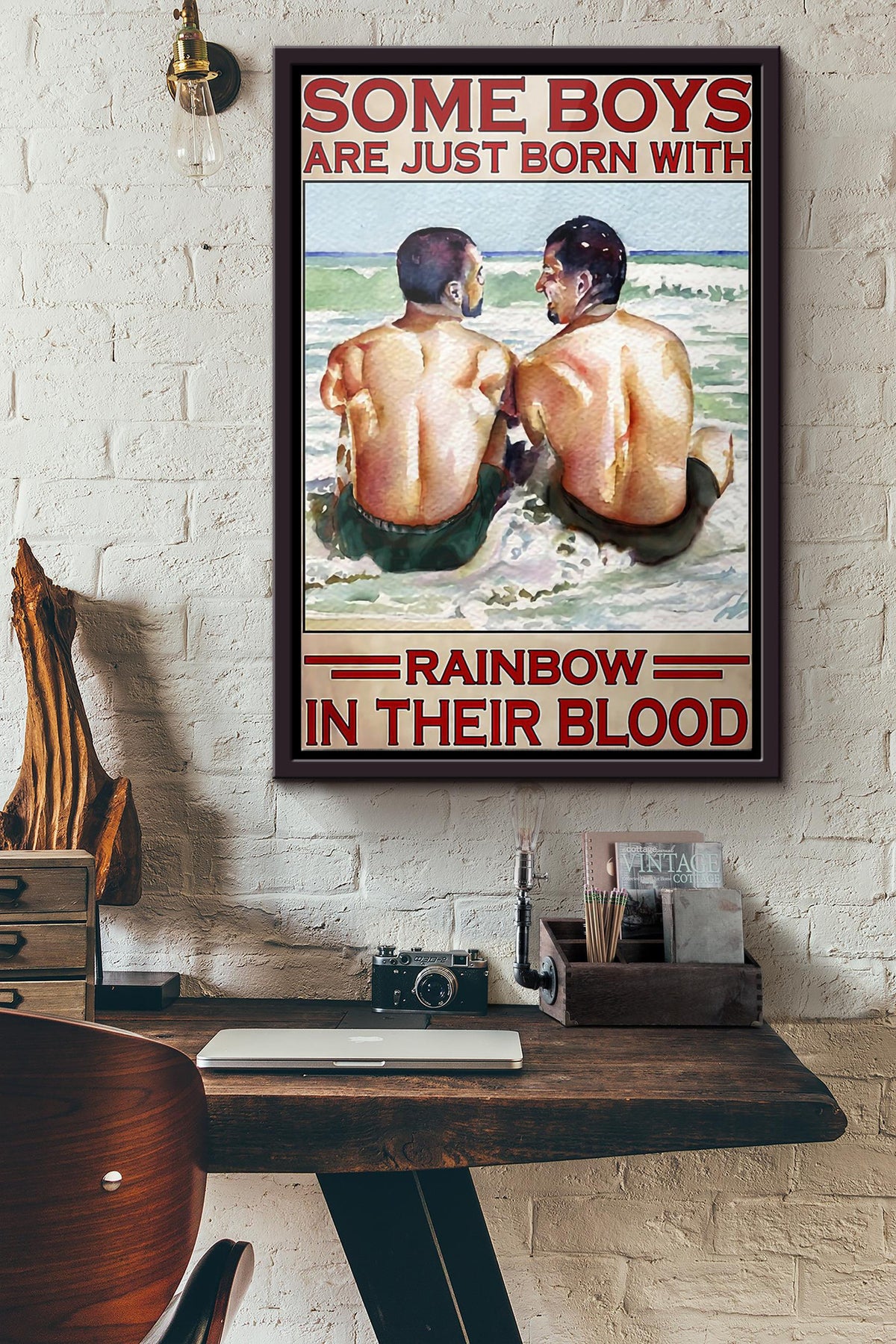 Lgbt Some Boys Are Just Born With Rainbow In Their Blood Poster Framed Matte Canvas