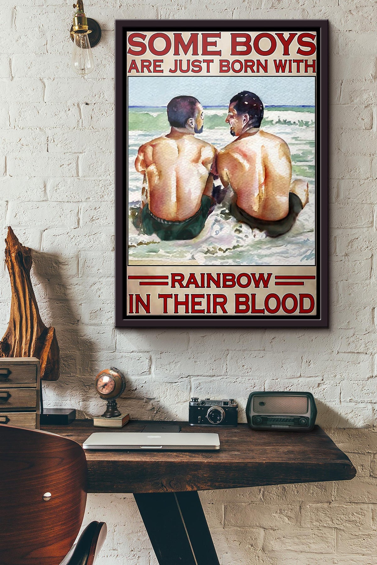 Lgbt Some Boys Are Just Born With Rainbow In Their Blood Poster Framed Matte Canvas