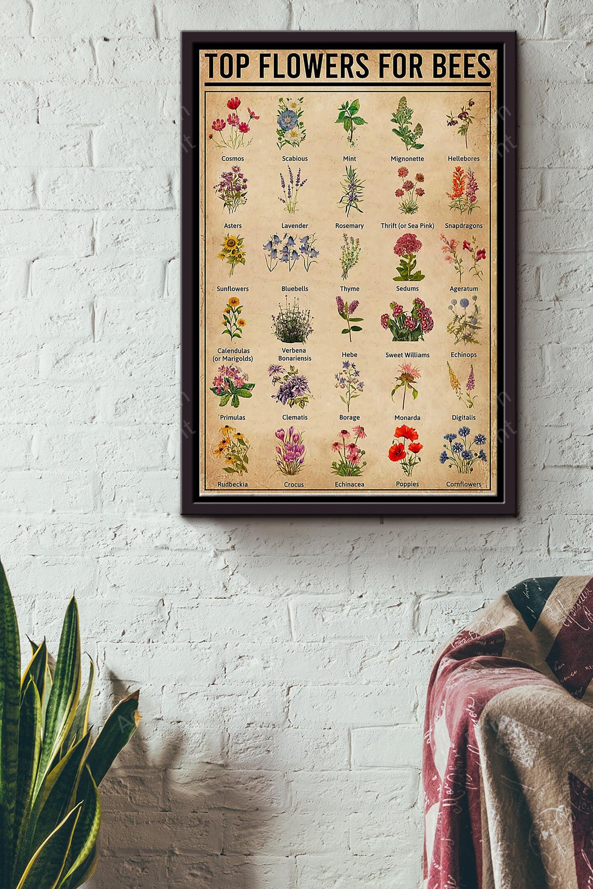 Bee Top Flowers For Bees Framed Matte Canvas