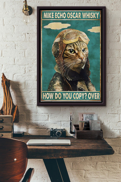 Cat Pilot How Do You Copy Poster - Aviation Knowledge Wall Art - Gift For Flight Engineer Flight Attendants Pilot Cat Pilot Framed Matte Canvas Framed Prints, Canvas