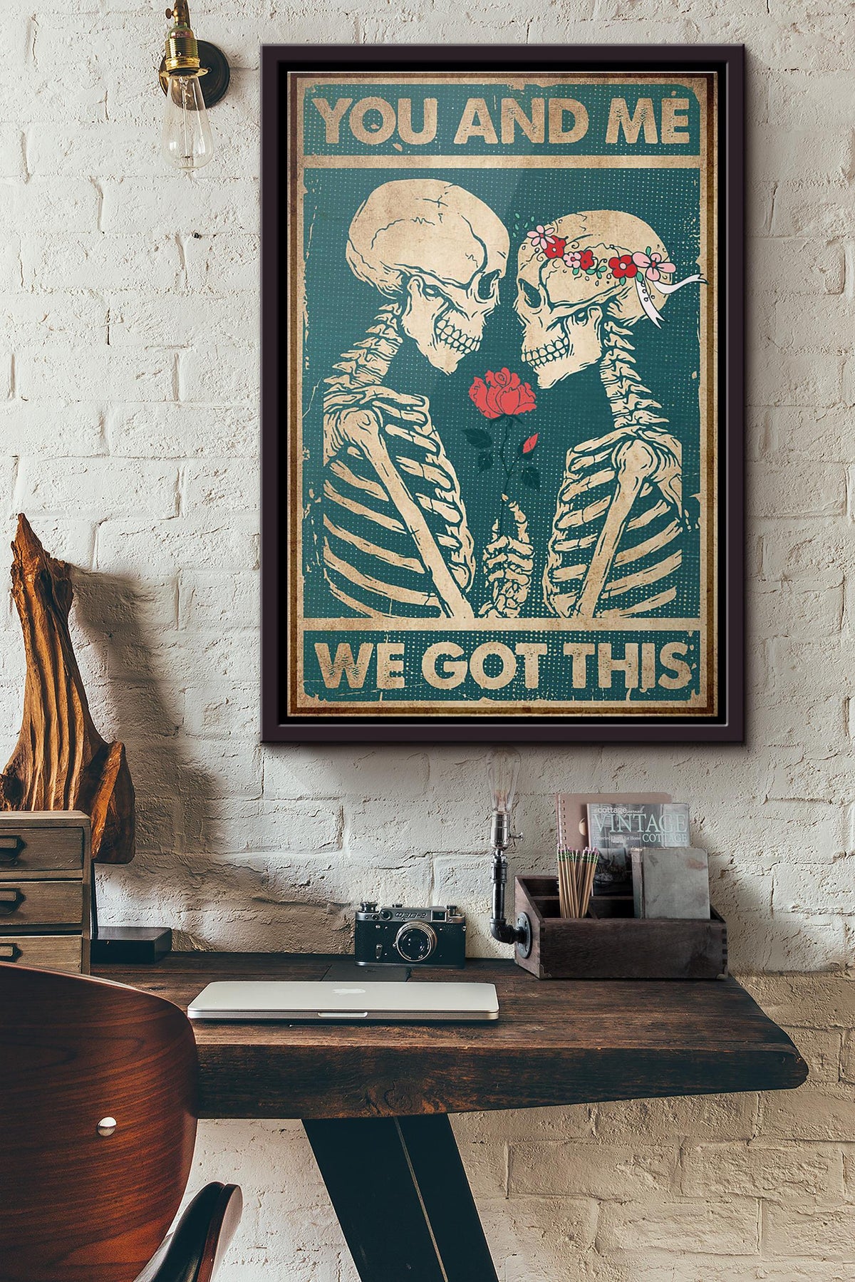 Flower Skull Couple You And Me We Got This Poster Framed Matte Canvas