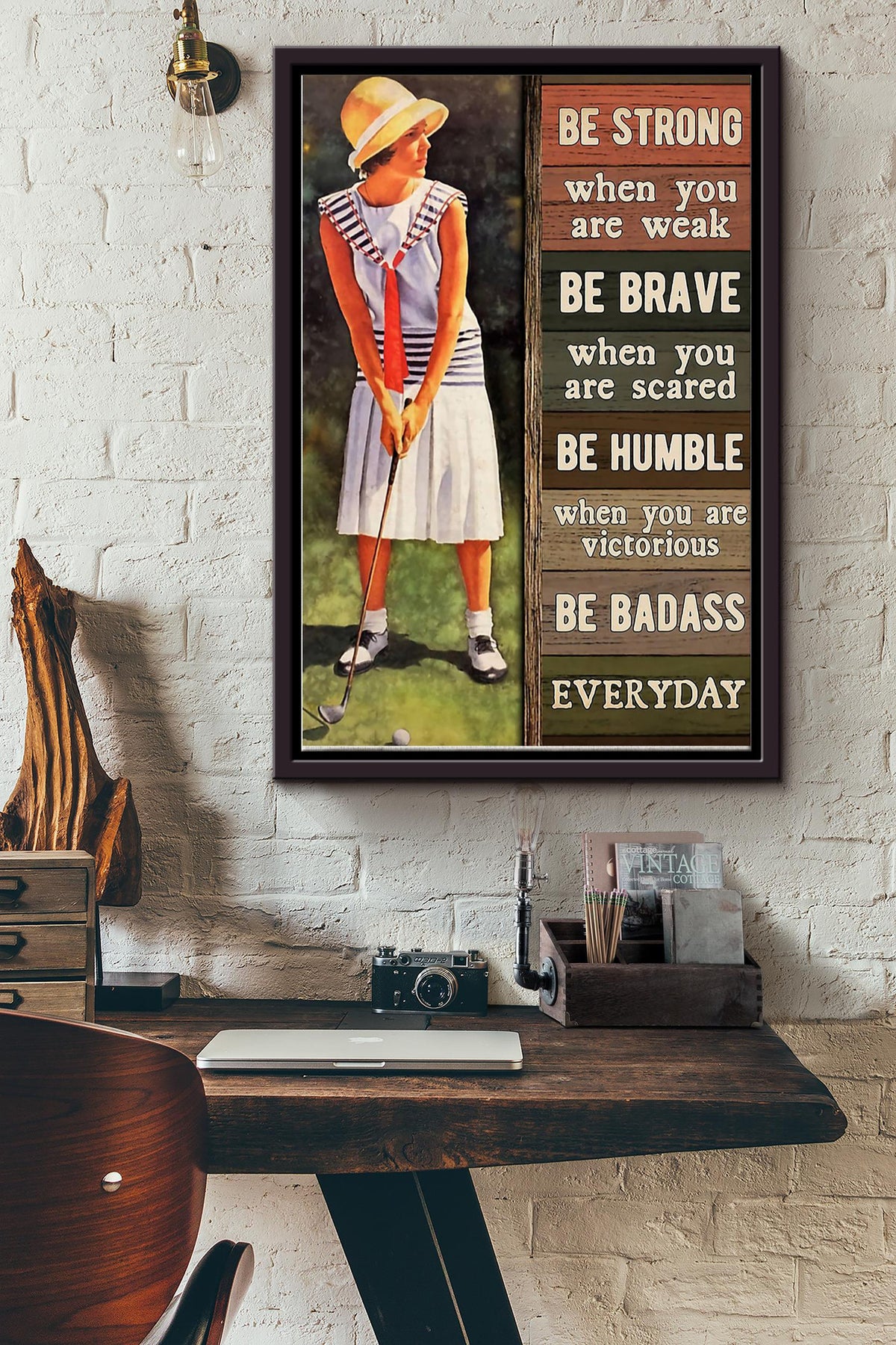 Golf Be Strong Be Brave Be Humble Framed Matte Canvas