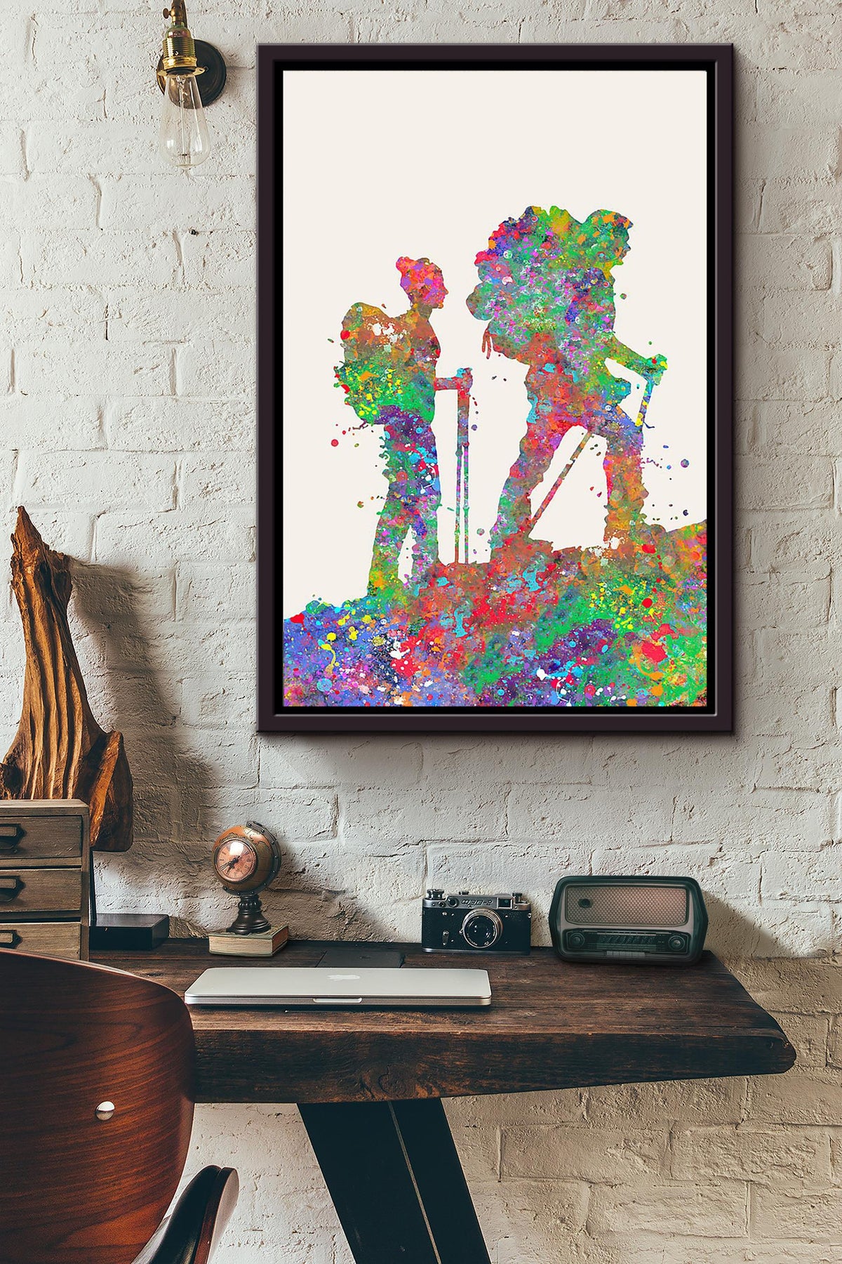 Hiking Couple Framed Matte Canvas