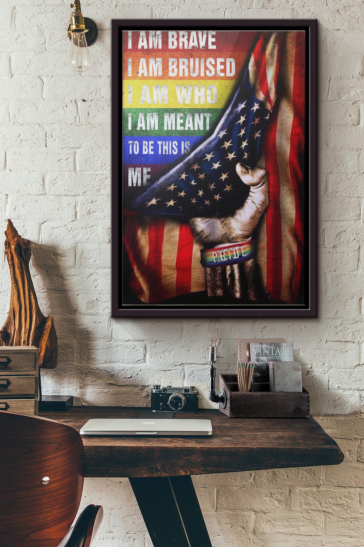 Lgbt Pride I Am Brave I Am Bruised American Flag Poster Framed Matte Canvas