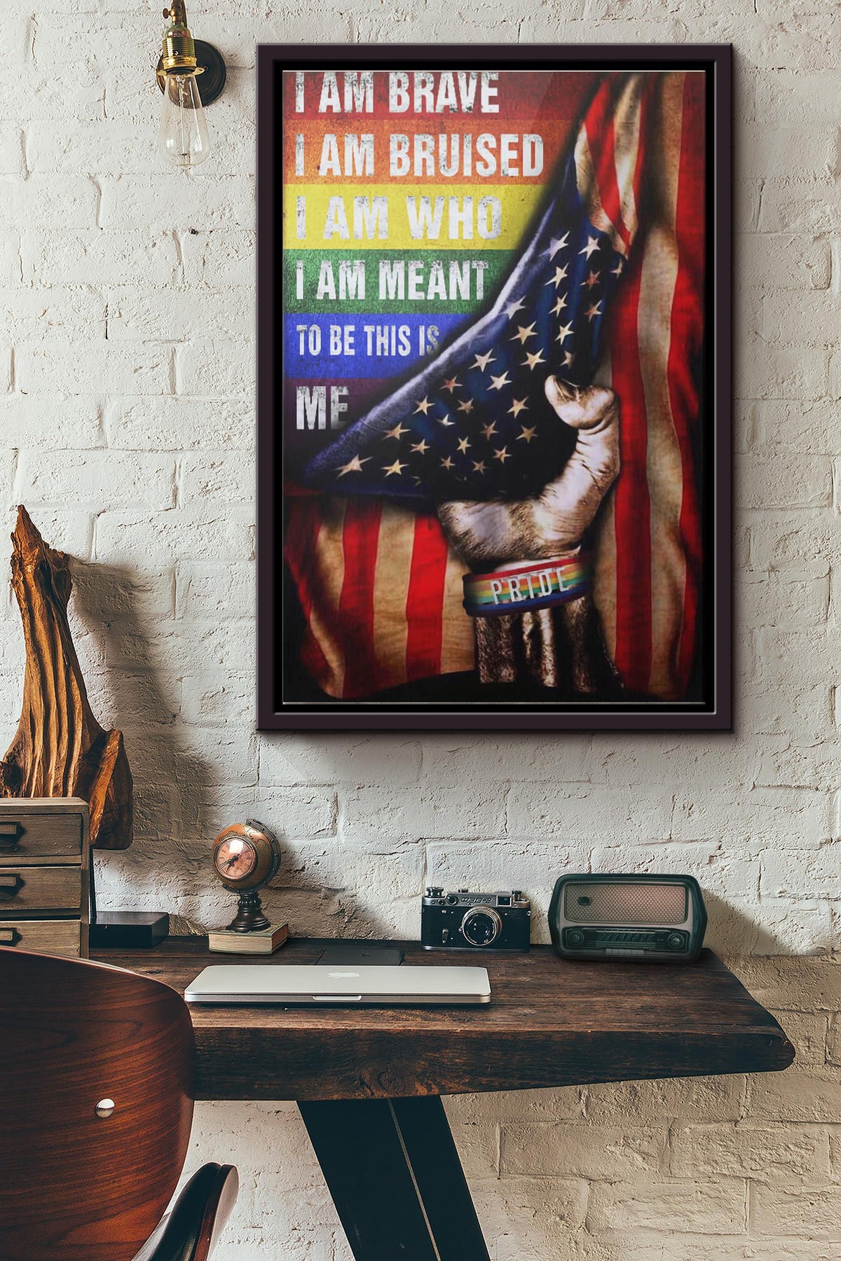 Lgbt Pride I Am Brave I Am Bruised American Flag Poster Framed Matte Canvas