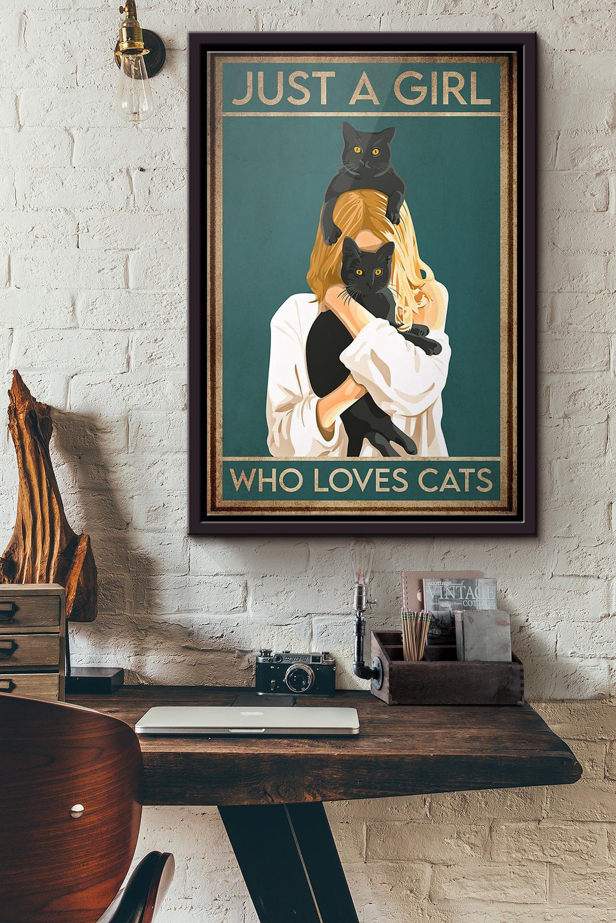 Just A Girl Who Loves Cats Poster Framed Matte Canvas