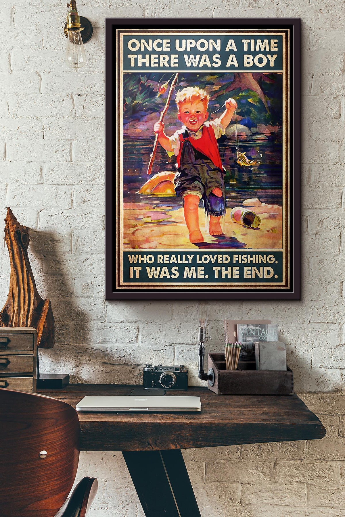 Once Upon A Time There Was A Boy Who Really Loved Fishing Poster Framed Matte Canvas