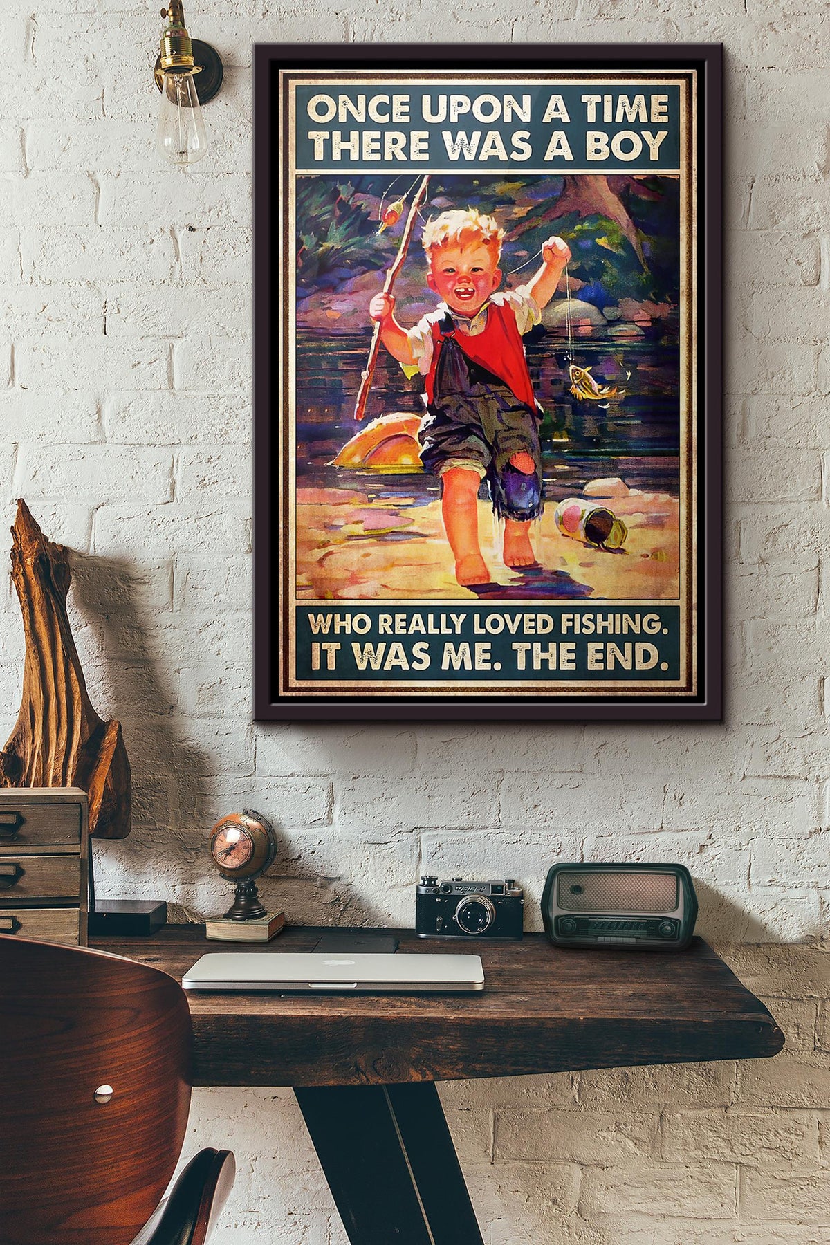 Once Upon A Time There Was A Boy Who Really Loved Fishing Poster Framed Matte Canvas