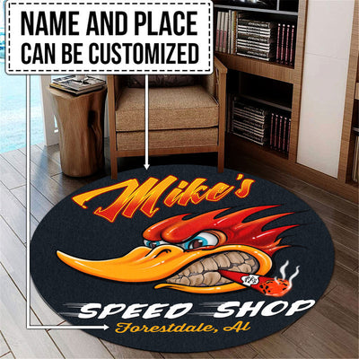 Personalized Hot Rod Round Rug - Washable Outdoor Floor Mat
