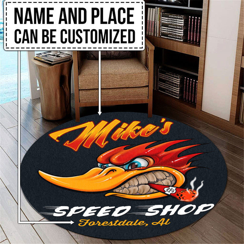 Personalized Hot Rod Round Rug - Washable Outdoor Floor Mat