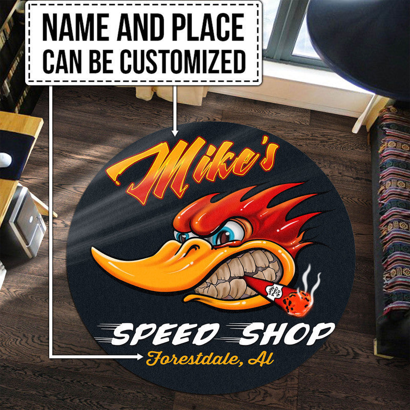 Personalized Hot Rod Round Rug - Washable Outdoor Floor Mat