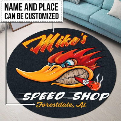Personalized Hot Rod Round Rug - Washable Outdoor Floor Mat