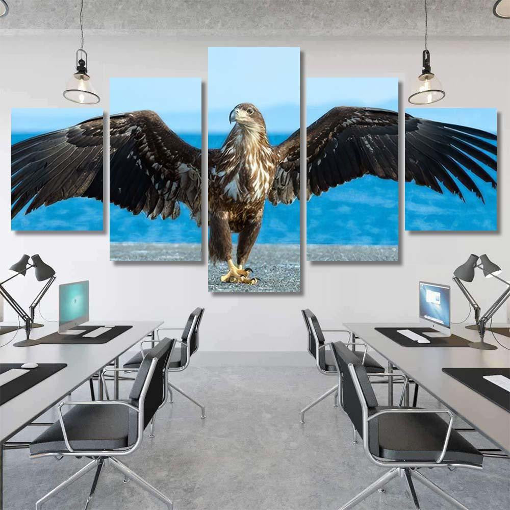 Juvenile White Tailed Eagle Spreading Wings, Eagle Animals Premium Multi Canvas Prints, Multi Piece Panel Canvas Home Decor, Luxury Gallery Wall Fine Art