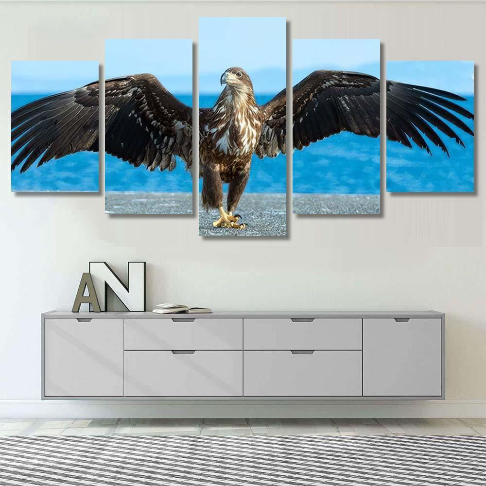 Juvenile White Tailed Eagle Spreading Wings, Eagle Animals Premium Multi Canvas Prints, Multi Piece Panel Canvas Home Decor, Luxury Gallery Wall Fine Art
