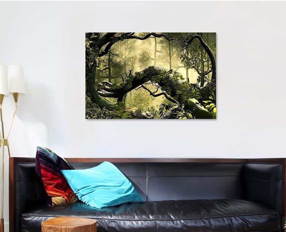 3D Illustration Forest Landscape Dense Cloudy, Fantasy Premium Multi Canvas Prints, Multi Piece Panel Canvas Home Decor, Luxury Gallery Wall Fine Art