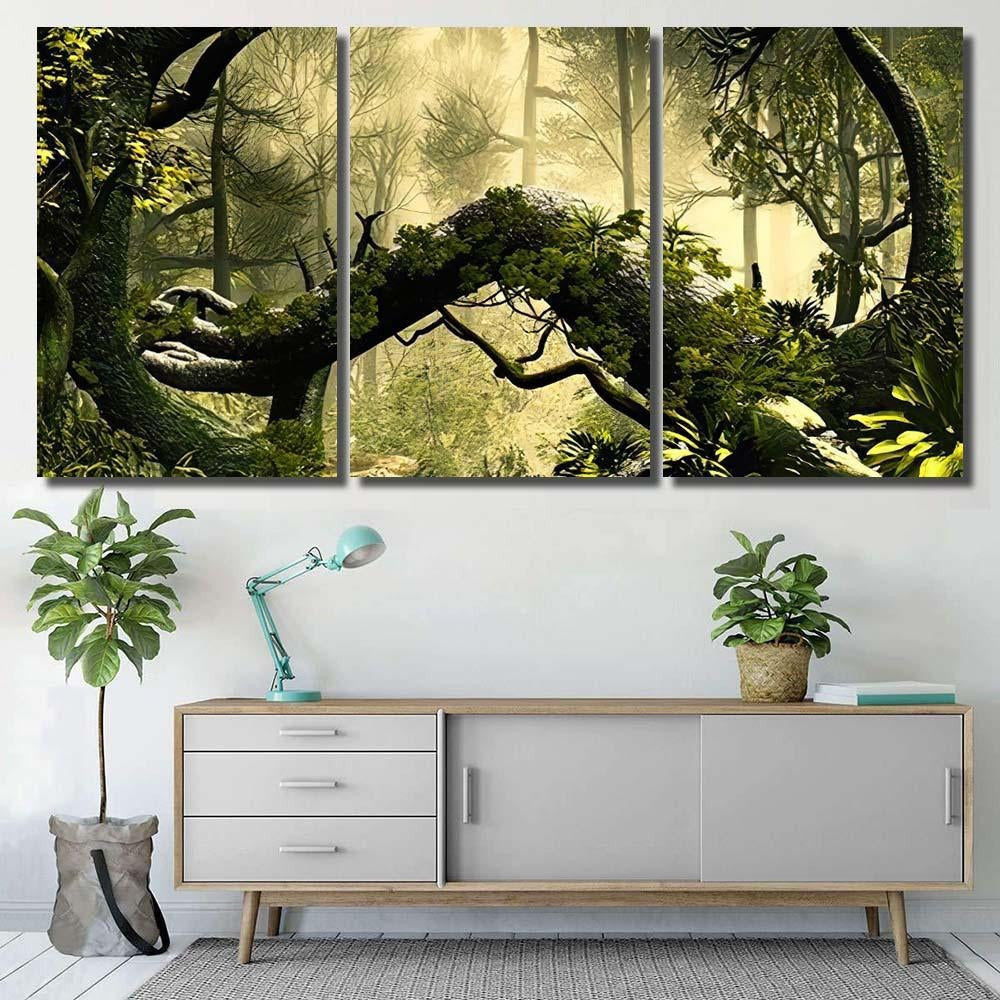 3D Illustration Forest Landscape Dense Cloudy, Fantasy Premium Multi Canvas Prints, Multi Piece Panel Canvas Home Decor, Luxury Gallery Wall Fine Art