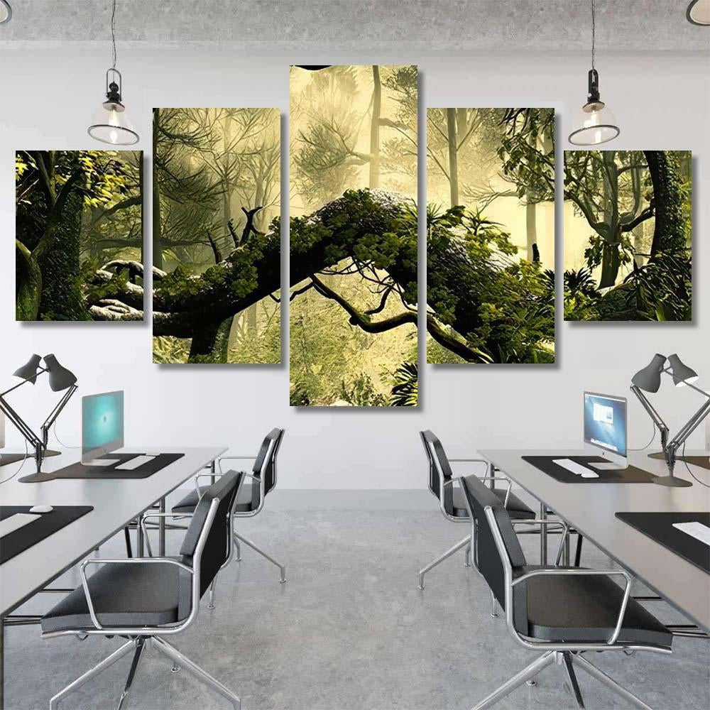 3D Illustration Forest Landscape Dense Cloudy, Fantasy Premium Multi Canvas Prints, Multi Piece Panel Canvas Home Decor, Luxury Gallery Wall Fine Art
