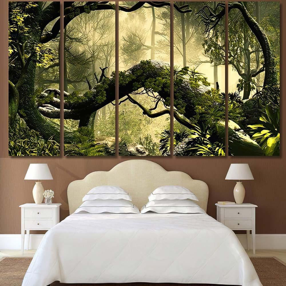 3D Illustration Forest Landscape Dense Cloudy, Fantasy Premium Multi Canvas Prints, Multi Piece Panel Canvas Home Decor, Luxury Gallery Wall Fine Art