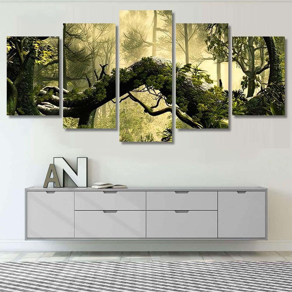 3D Illustration Forest Landscape Dense Cloudy, Fantasy Premium Multi Canvas Prints, Multi Piece Panel Canvas Home Decor, Luxury Gallery Wall Fine Art