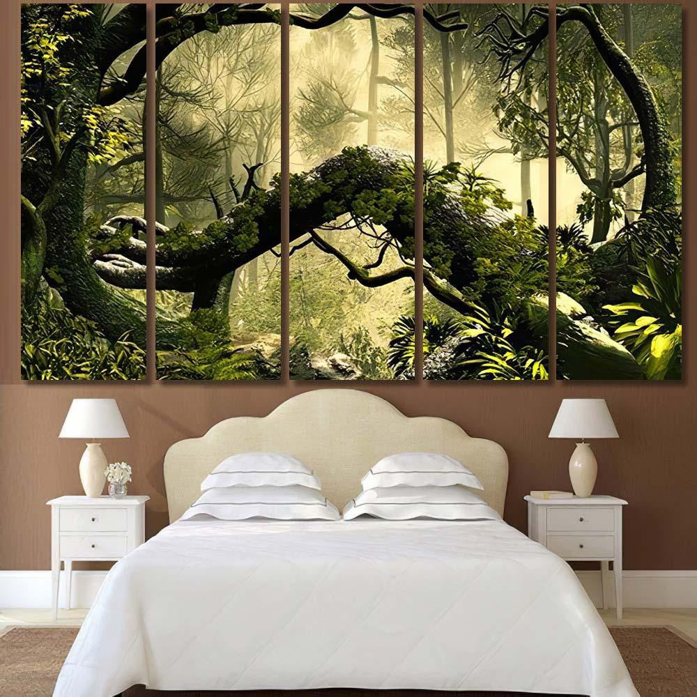 3D Illustration Forest Landscape Dense Cloudy, Fantasy Premium Multi Canvas Prints, Multi Piece Panel Canvas Home Decor, Luxury Gallery Wall Fine Art